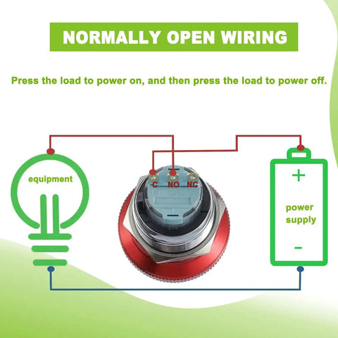 Diagram of normally open wiring for Emergency Stop Button Switch 22mm Mount With 12 To 220V 3A 1NO 1NC 1C SPDT Self Locking