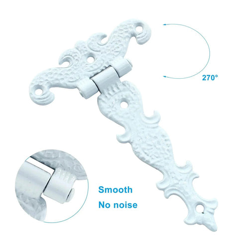 4 Pieces T Strap Hinges Set 4.45 Inch By 2.72 Inch Antique White Tee Hinge Decorative Door Hinges With Screws For Cabinets And Drawers