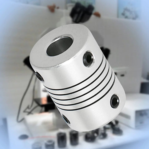 Angled side view of Aopin 10mm-to-10mm aluminum flexible beam coupling, 25mm length, 4 pcs
