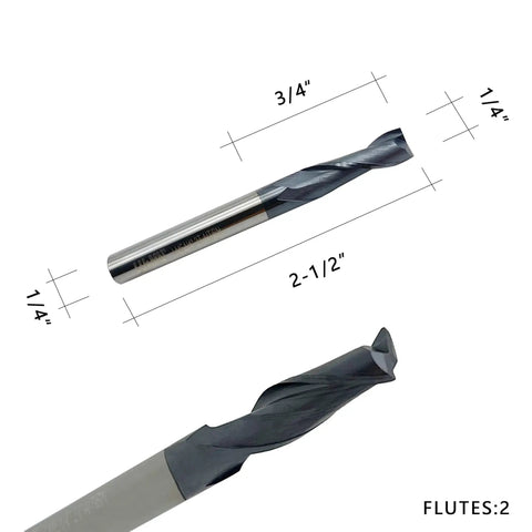 Carbide Square End Mill Set 1/4 Inch Shank 1/4 Inch Cutting Diameter 3/4 Inch Cutting Length 2-1/2 Inch Overall Length 2 Flute TiAlN Coated