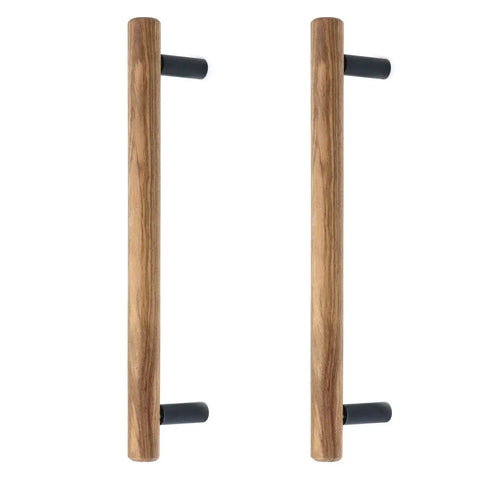 Walnut Solid Wood Pull Handles With Black Aluminum Base For Cabinets And Drawers, front view of 2-pack handles with 160mm hole center.