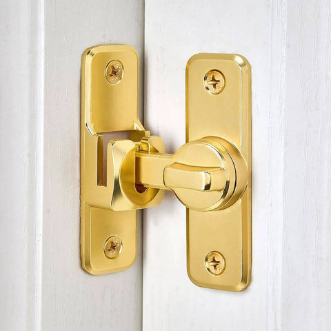 Gold 90 And 180 Degree Flip Barn Door Lock For Privacy And Security No Frills Easy Install Adjustable Right Angle Latch on Door