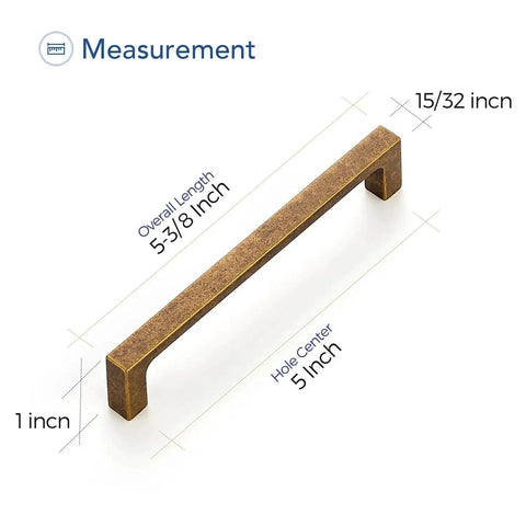 Dimensions of 10 Pack Solid 5 Inch Square Cabinet Handles Antique Brass Pulls For Kitchen Cabinets And Drawers with measurements labeled