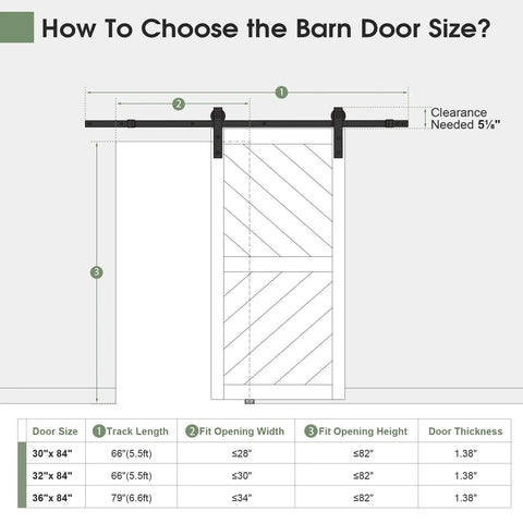 Diagram showing 32 By 84 Inch Sliding Barn Door With Hardware Kit And Handle Included, Solid MDF Slab Covered In Waterproof And Scratch Resistant PVC, Chevron Pattern, Perfect For Bathrooms Bedrooms Kitchens And Laundry Rooms.