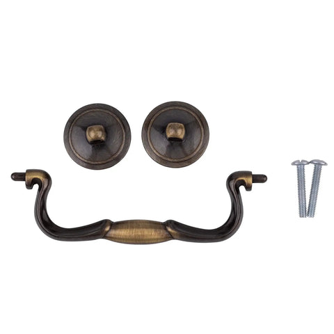 Antique Satin Brass Drawer Bail Pull Handle With Four And A Half Inch Center To Center And Five And Three Quarter Inch Pull Length Die Cast Zinc Cabinet Hardware for Antique Cabinets
