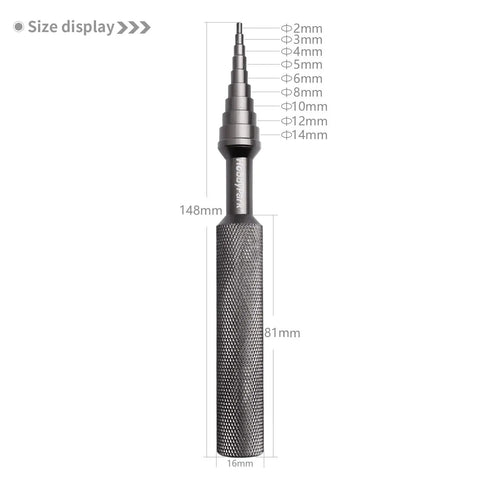 Size display of RC Bearing Driver Puller Set With Bearing Press And Small Sleeve Hex Socket Wheel Wrench for 2mm-14mm use