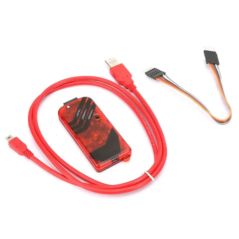 Budget Friendly Microcontroller Programmer Debugger And Emulator For Beginners with red USB cables and connectors
