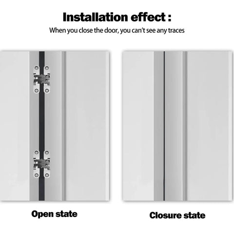 4 Pack Stainless Steel Hidden Hinge Set 180 Degree Swing For Doors And Cabinets With 16 Screws No Visible Hardware installation effect