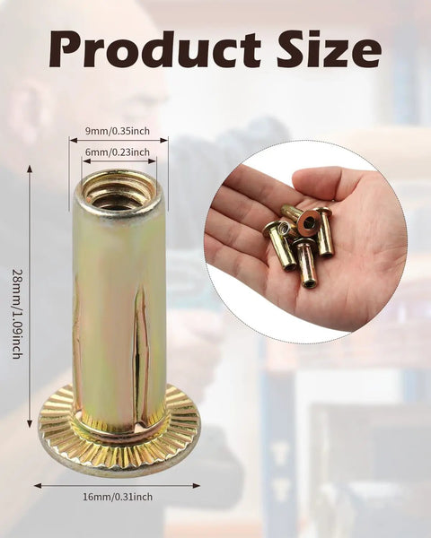 Multi Grip Rivet Nuts Set Of 100 For Steel 1 4 20 Thread Pre Bulbed Shank Zinc Plated Flat Head Insert Nuts with size dimensions