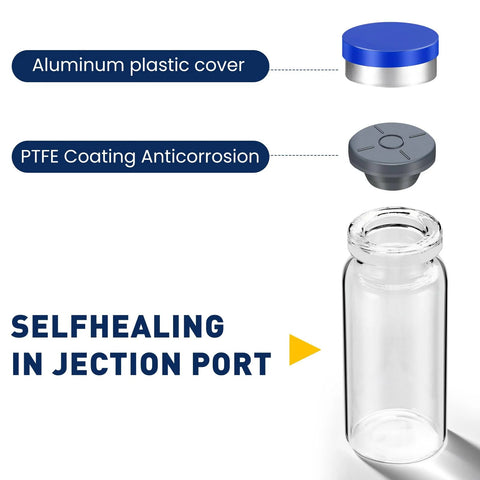 10ml glass sterile vial with self-healing injection port and blue aluminum cap; 20-pack