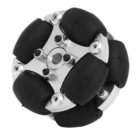 38mm Double Aluminum Omni Wheel With Metal Hubs for small robot cars, shown in close-up, with PU-coated rollers, durable metal construction.