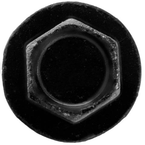 Close-up of Beefy Black Timber And Landscaping Wood Screws Size Fourteen By Twelve Inch Exterior Coated head with hex drive