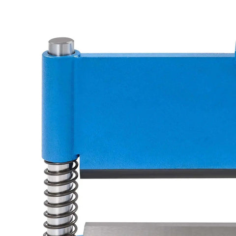 Close-up of 12 Inch Press Brake Attachment For 12 To 20 Ton Hydraulic Shop Presses, showing blue heavy duty bending tool structure.