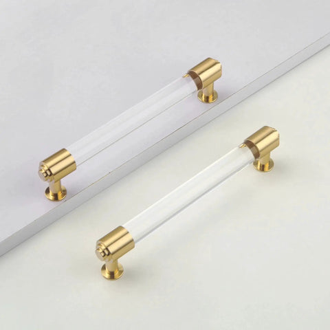 Brass and clear acrylic kitchen cabinet pulls 7 inch center to center hole 4 pack gold and clear elegant drawer handles for dresser