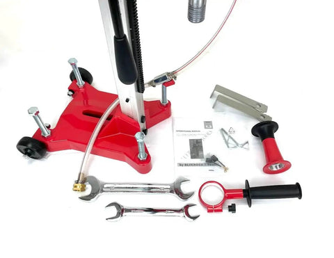 Heavy Duty Diamond Core Drill Bundle With Rolling Base Stand For Pros And 1 To 4 Inch Diamond Bit Set Dual Speed 2100 RPM And 950 RPM 110 Volt Concrete Coring BluRock Model 4Z1RB Package Deal