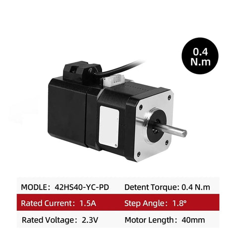 42HS40-YC-PD brake stepper motor with black housing and silver front plate, 40mm length.