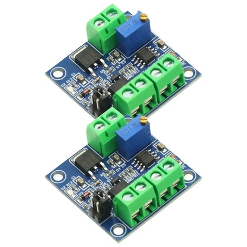 Two Pack PWM To 0 To 10V Voltage Converter Module For PLC And MCU Systems, dual channel power module, top view image.