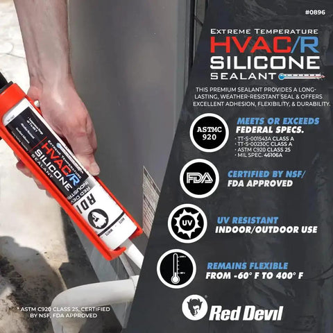 Extreme Temperature HVAC And Refrigeration Silicone Sealant For Heavy Duty High Temp Sealing On Metal Aluminum Concrete Glass And Fiberglass 280 Ml Pack Weather Resistant Made In USA being applied to HVAC unit