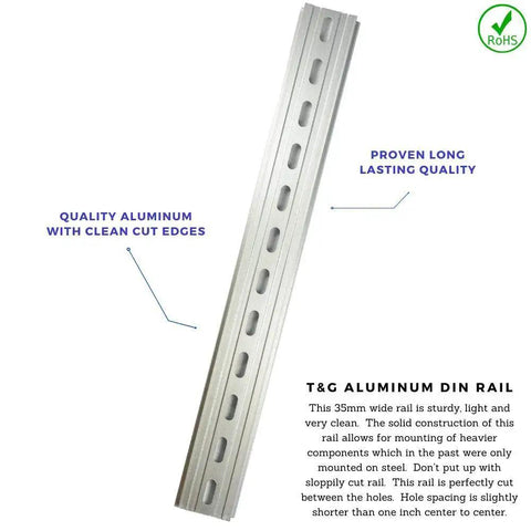 Three Piece Heavy Duty DIN Rail Slotted Aluminum RoHS Compliant Mounting Rail Kit, 12 Inch Length, 35mm Width, 7.5mm High