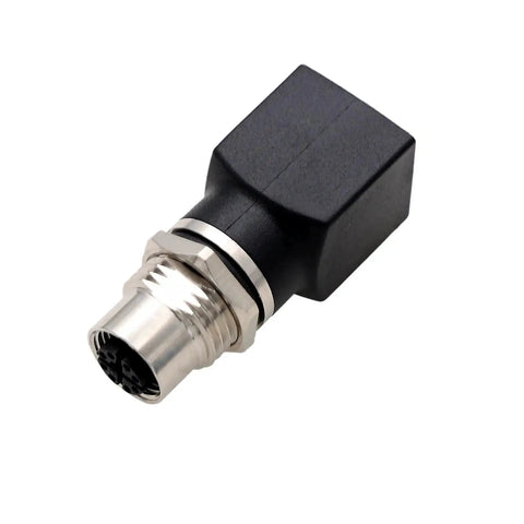 M12 X-Coded 8-Pin Female To RJ45 Ethernet Adapter For Industrial Switches And Machines, Waterproof IP67, side view