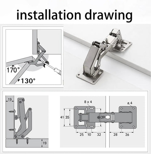 Installation diagram of 4 Pack 170 Degree Hidden Cabinet Hinges For Frameless Cabinet Doors Heavy Duty Hydraulic Adjustable Soft Close