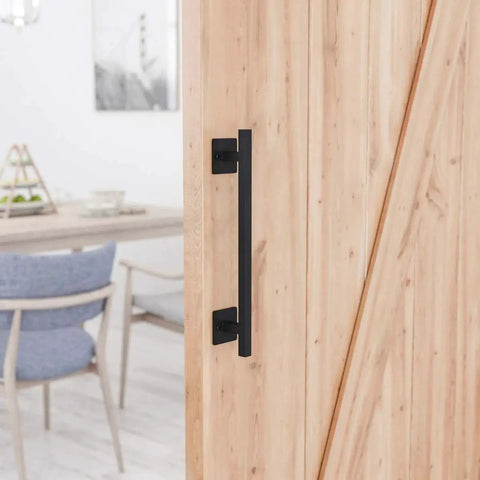 Antique Rustic 12 Inch Barn Door Handle, Solid Steel Heavy Duty Flush Square Base Pull For Gate Garage Sheds, Black Finish