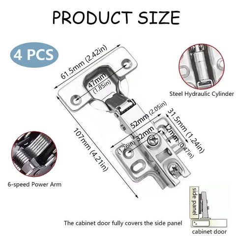 4 Pack Concealed Kitchen Cabinet Hinges With Full Overlay Alignment 105 Degree Soft Close Adjustable Includes 24 Mounting Screws