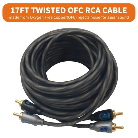 17ft twisted OFC RCA cable for 4 Gauge Amp Kit For Cars With All In One Pro Grade Install Bundle For Subwoofers And Audio System