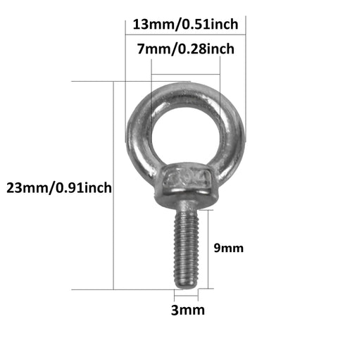 12 Pack M3 Stainless Steel Eye Bolts For Lifting, Heavy Duty Ring Shaped Eye Bolts, 7mm Inner Diameter, 13mm Outer Diameter, M3x9mm Thread, Shoulder Style, Rust Resistant Hardware