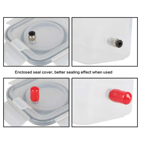 Close-up of 3D Printing Filament Dry Box Tubing Set with quick connects and sealing plugs, showcasing secure locking and ease of install.