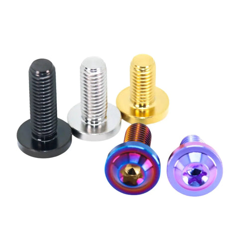 Assorted colors of Titanium GR5 Flying Saucer Head Anti Theft Screws Set Plum Blossom Burnt Blue Finish.