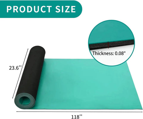 Large ESD Grounding Desk Mat Roll 23.6 By 118 Inches High Temperature Anti Static Rubber Pad on display showing size and thickness.