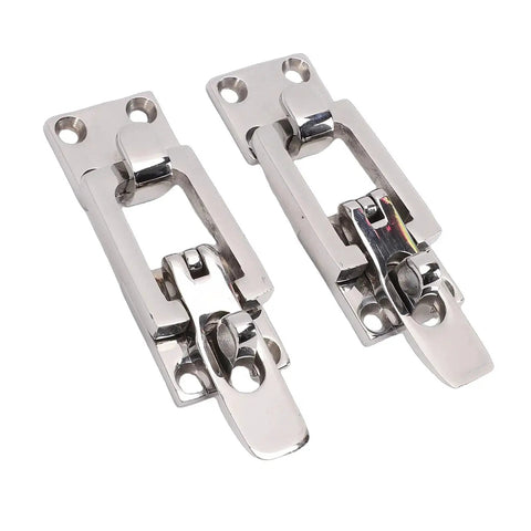 Pair of 316 stainless steel anti-rattle boat hatch latches with center tension cam and padlock hole