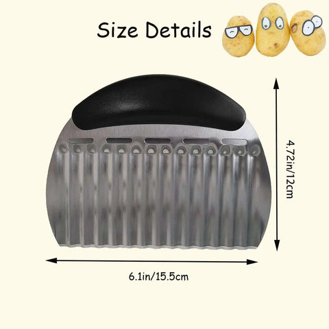 Crinkle Cutter For Veggies And Potatoes Stainless Steel Waffle Fry Cutter With Durable One Piece Handle Rust Resistant Kitchen Knife Ideal For Making French Fries And Veggie Chips At Home ULIFEBETTER showing size details, 6.1x4.7 inches.