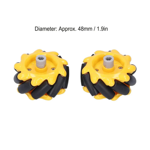Ultra Smooth Mecanum Wheels For Smart Robot Car Omni Directional Movement ABS Rubber 48mm Wheels Compatible With TT Motor And Building Blocks Left Right Pair DIY Robotics Kit For Pros By Fuchooky - two yellow and black 48mm wheels