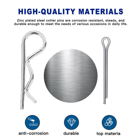 Pro Grade Cotter Pin And Hairpin Pin Assortment Kit 250 Pcs R Clips Spring Steel Retaining Pins Zinc Plated