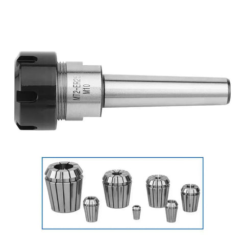 MT2 To M10 Taper Collet Chuck Holder Face Milling Arbor Adapter for CNC Machining, carbon steel, shown with collet sizes.