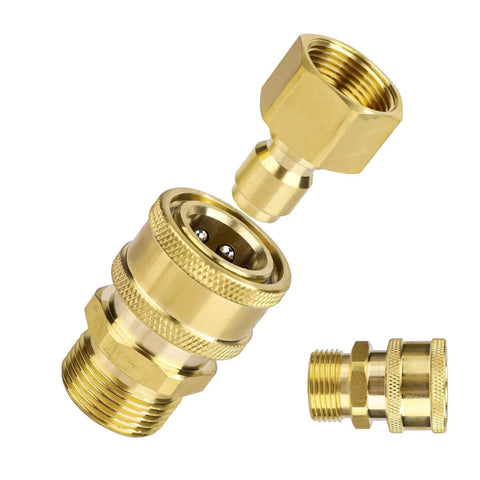 4 Pack Brass M22-14mm To Three Eighths Inch Pressure Washer Adapters Set with Gaskets, durable brass fittings for hoses up to 5000 PSI.