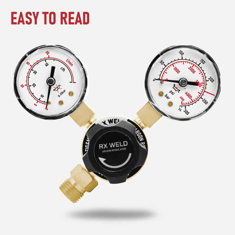 Argon Regulator With Gauges For MIG And TIG Welding Brass Body CGA580 Inlet 0 To 4500 PSI Inlet Pressure shown with clear gauges