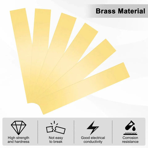 Brass Shim Strip Set 6 Inch Length 1 Inch Wide Handy DIY Brass Sheet Stock With Assorted Thickness, showing brass strips