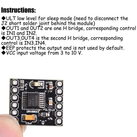 Dual H Bridge Motor Driver Module For DIY Robots, 1.5A Per Channel, DRV8833 Based with instructions and circuit board.