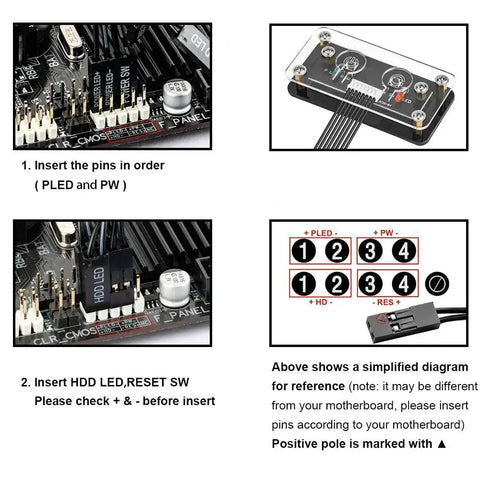 Wiring guide for External Desktop PC Power Button Switch For Case Panel On Off Button Replacement For Motherboard External Power Supply Acrylic DIY Chassis Repair For Damaged Front Panel And Water Cooled Builds