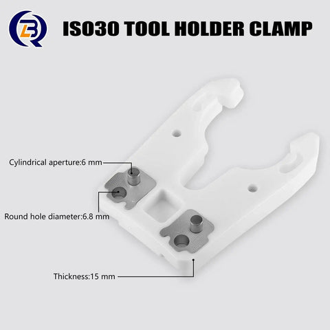 ISO30 Tool Holder Clamp For CNC Machines ATC Fork Claw With Flame Proof Rubber 5 Pack Pro Grade Tool Clamp Built For Milling Mold Making And CNC Machining, showing measurements and aperture size