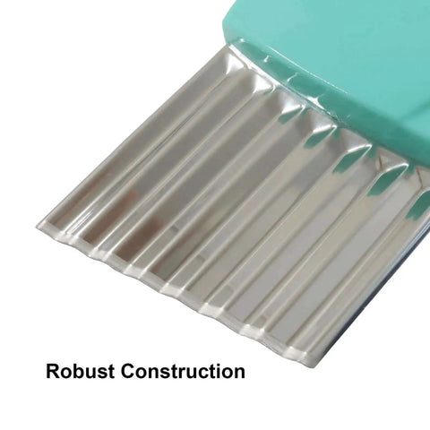 Close-up of crinkle cutter blade from 2 Piece Wave Waffle Crinkle Cutter Set For Potatoes And Vegetables, French Fry Cutter Slicer For Home Kitchens.