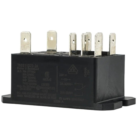 24V DC DPDT Power Relay With 8 Pin Quick Connect Top Sealed 30A Rating Two Form C Contacts in black casing