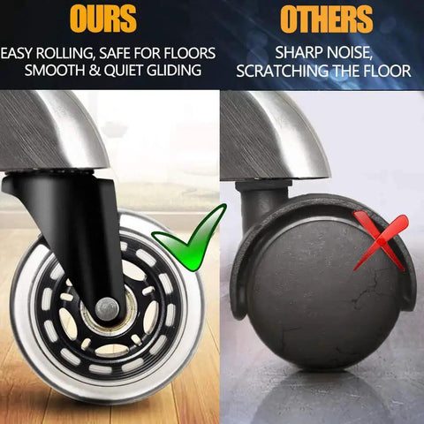 Comparison of 3 Inch Office Chair Wheels Set for Quiet Smooth Rolling versus standard noisy casters on hardwood floor
