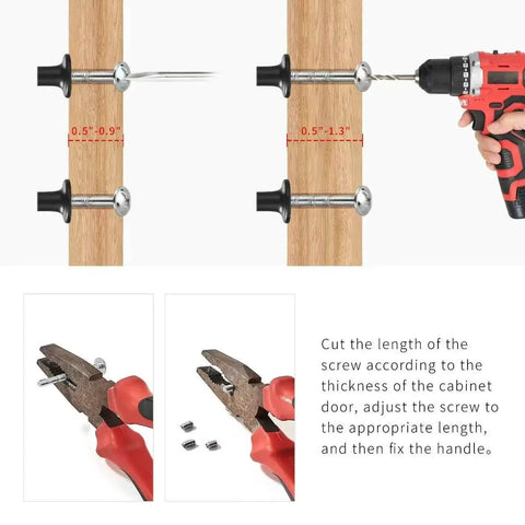 Installation guide for 10 Inch Antique Brass Cabinet Pulls 2 Pack Heavy Duty Zinc Alloy Handles with cutting and drilling tools.