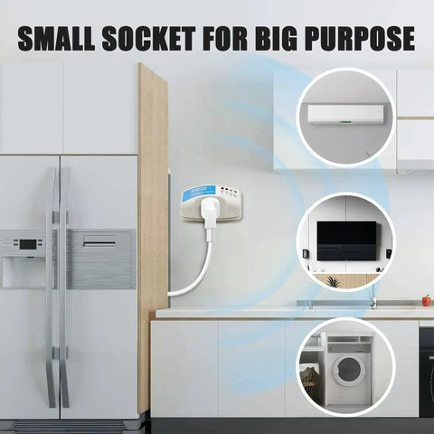 Automatic Induction Surge Protector For Home Use, Single Outlet Power Guard installed on kitchen wall near refrigerator