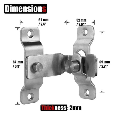 Dimensions of Black Flip Door Latch Heavy Duty Stainless Steel Gate Latch for Security Doors with 90 Degree Rotate Design