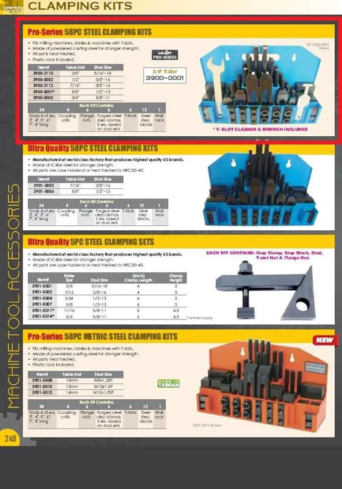 58 Piece Milling Machine Clamping Kit Built Tough With 7/16 Inch T Slot, 3/8-16 Studs, Forged Alloy Steel Step Blocks, T Nuts
